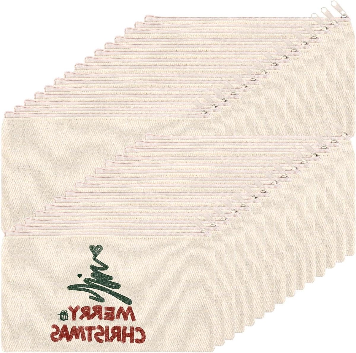 Provento - Stoffen zakjes met ritssluiting, 30 stuks, beige, 12 x 21 cm, om te beschilderen - make-uptas, etui, tas - voor creatieve projecten.