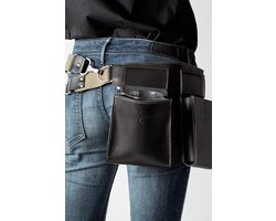 VAN-SYB Horeca Riem Zwart - Leren Kelner Riem - Sterke & Luxe heupriem + pinhouder - Verstelbare riem ( Maat XS - L )