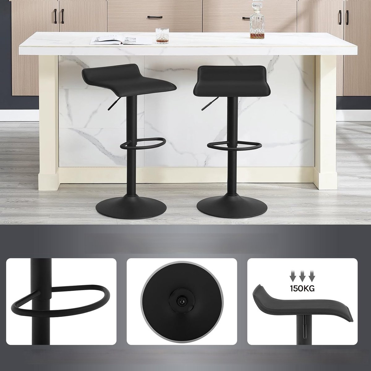 Set van 2 Design Barkrukken met Rugleuning - – In Hoogte Verstelbare 57,5–79 - Medahomestore