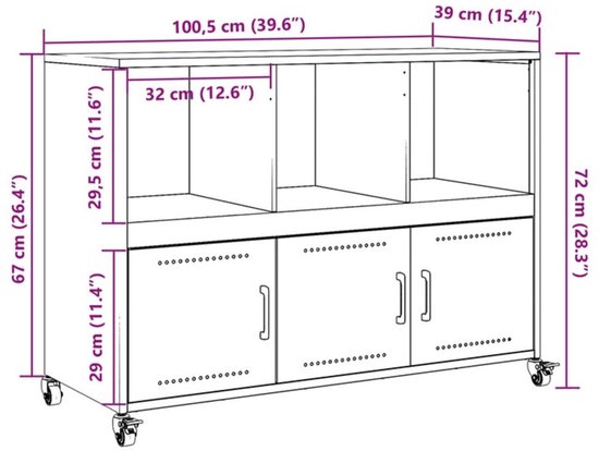 vidaXL - Buffet - 100,5x39x72 - cm - laminé à froid - acier - anthracite