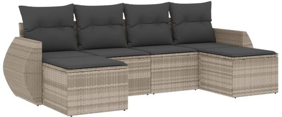 vidaXL - 6 pièces - Ensemble de salon - avec - coussins - poly - rotin - gris clair