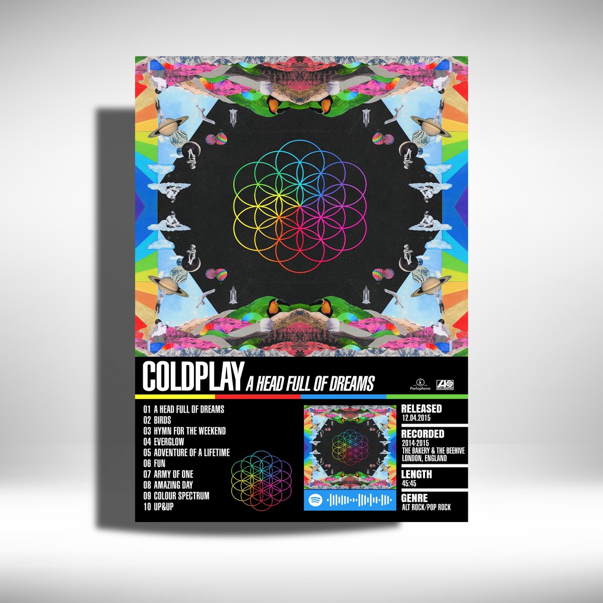 Luxe poster Coldplay - Metalen Poster - A Head Full of Dreams - 30x40cm - Album Cover Zwart