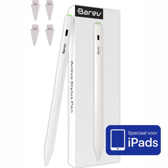 Barev Stylus pen | Alleen voor iPads 2018-2025 | iPad Pen met Palm Rejection | Alternatief voor Apple Pencil-gebruikers | Magnetisch & USB-C Opladen | Inclusief 4 Extra Punten