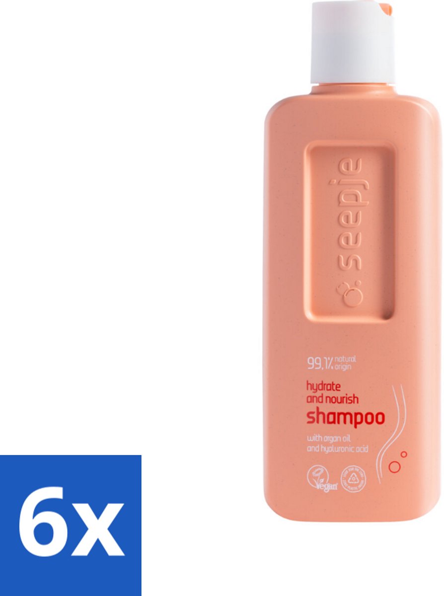 6 x Seepje - Hydrate & Nourish Shampoo - Intense Hydratatie voor Gezond Haar - 300 ml - Hydraterende Shampoo - Argan Olie - Rijstproteïnes - Hyaluronzuur - Droog Haar