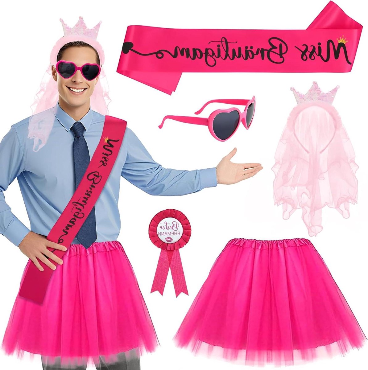 Provento - Vrijgezellenfeest outfit heren met tuniek en accessoires - Feestelijke decoratie voor bruiloft - Feestkleding partijvieren