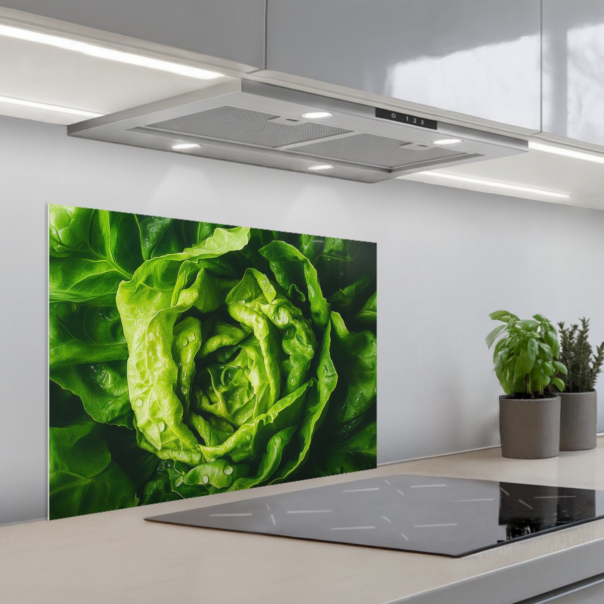 Spatscherm 70x55 cm - Zelfklevende achterwand Groente - Sla - Groen - Keuken muurbeschermer - Spatwand fornuis