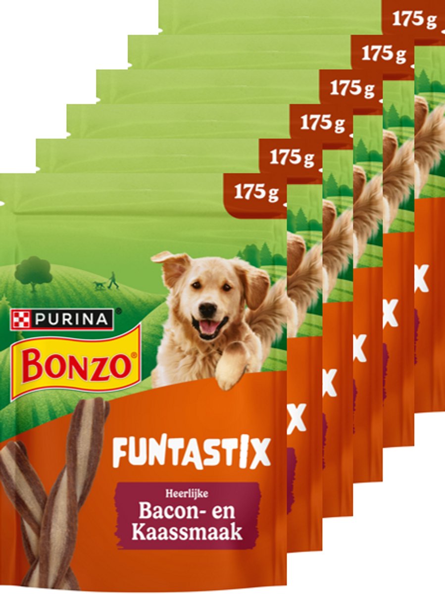 Bol.com Bonzo Funtastix - Hondensnacks - Bacon & Kaas - 6 x 175 g aanbieding