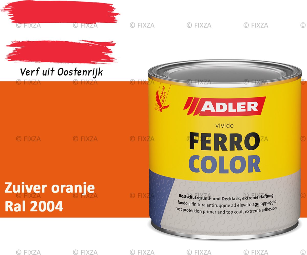ADLER Ferrocolor 3in1 roestwerende verf – 0,75 Liter – Zuiver oranje – Grondverf en aflak in één – Voor binnen & buiten – Voor ijzer, staal, zink & aluminium – Milieuvriendelijk – Zonder primer