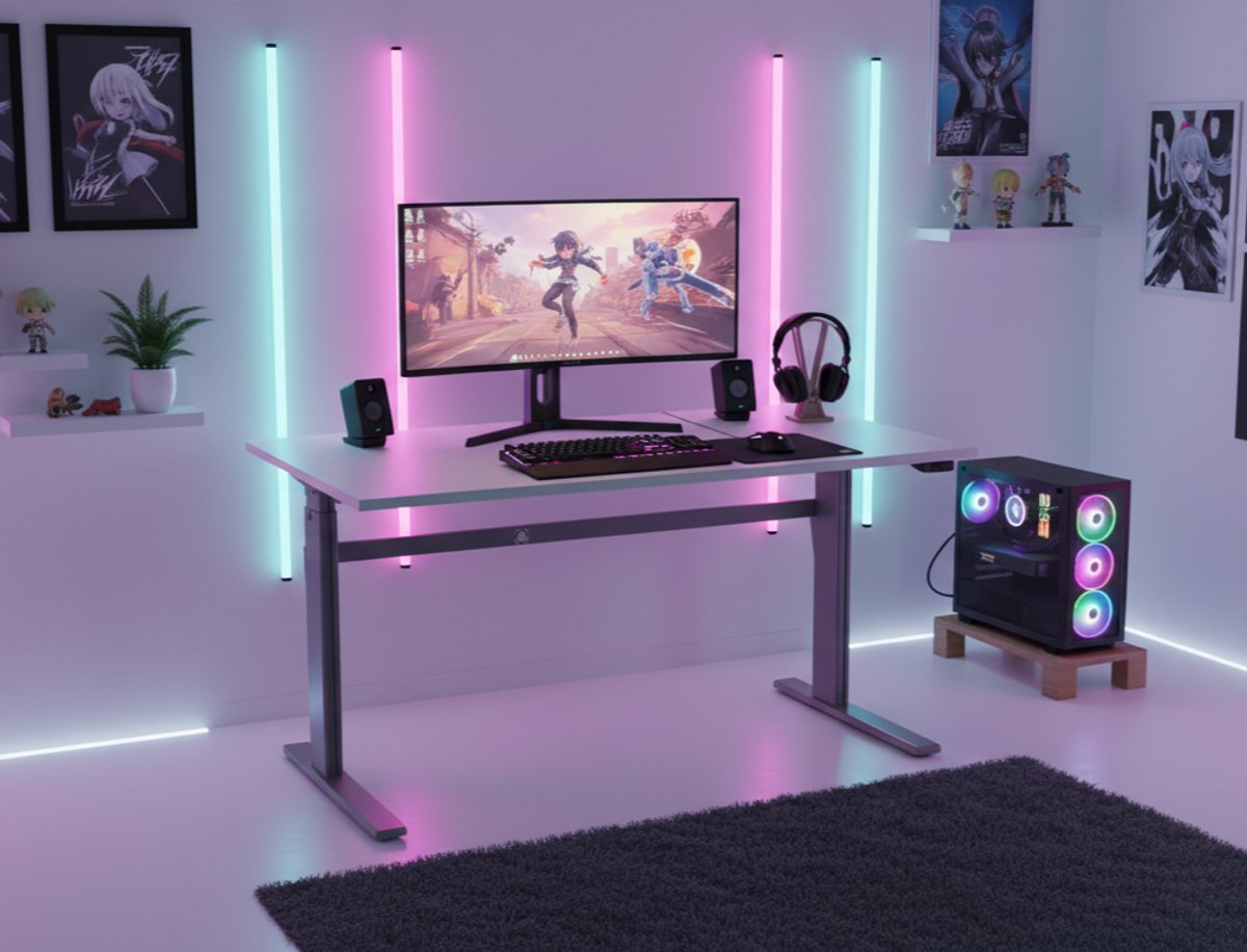 Premium Elektrisch Verstelbaar Bureau – 200 x 80 cm – Lichtgrijs – Zit-Sta Bureau voor Thuis en Kantoor – Ergonomisch Hoogteverstelbaar 70-117 cm – Moderne Werk- en Productietafel NoviHome