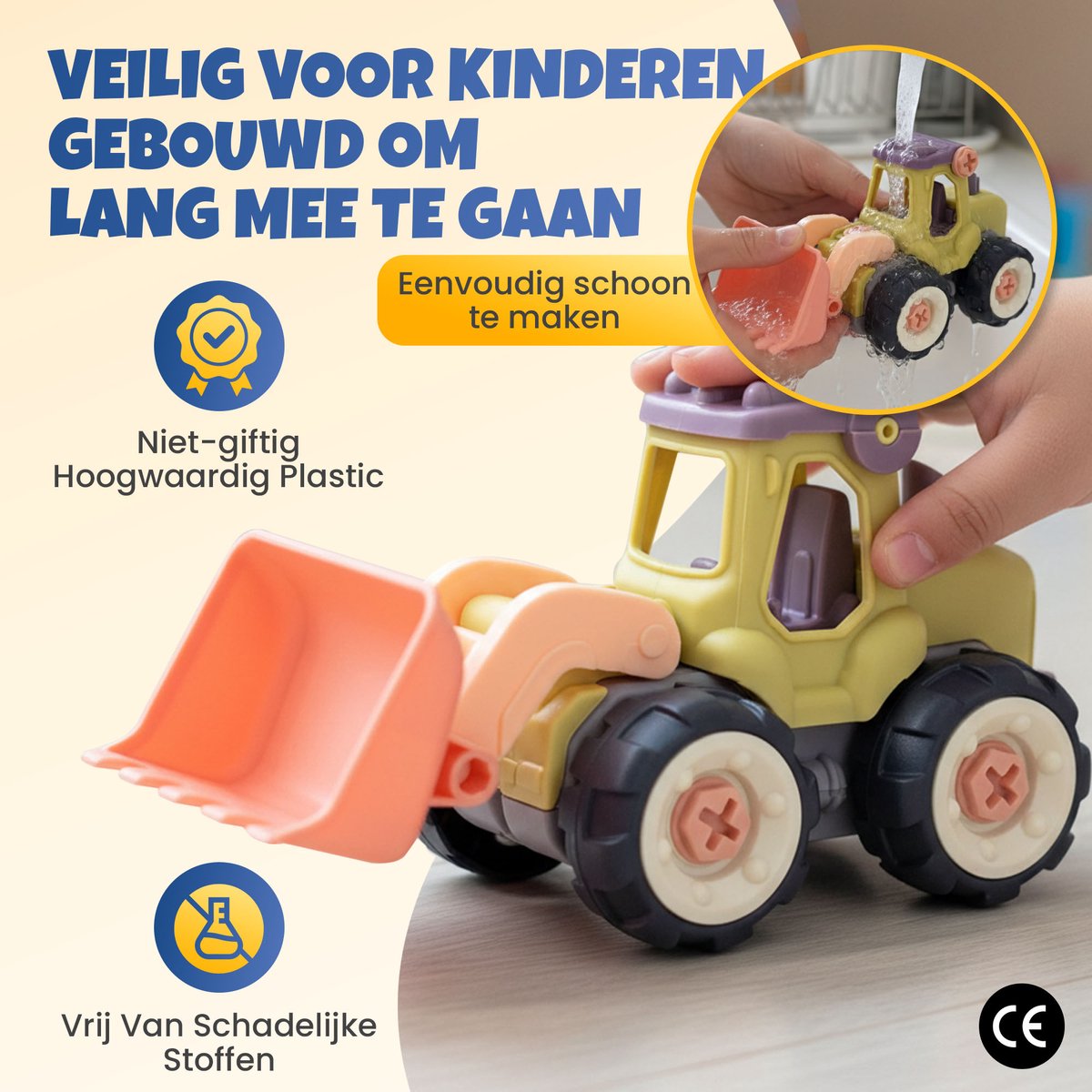 Bitey Speelgoed – Werkvoertuigen (4-delig) - Zelf schroeven - Stimuleert motoriek en leren — afbeelding 6
