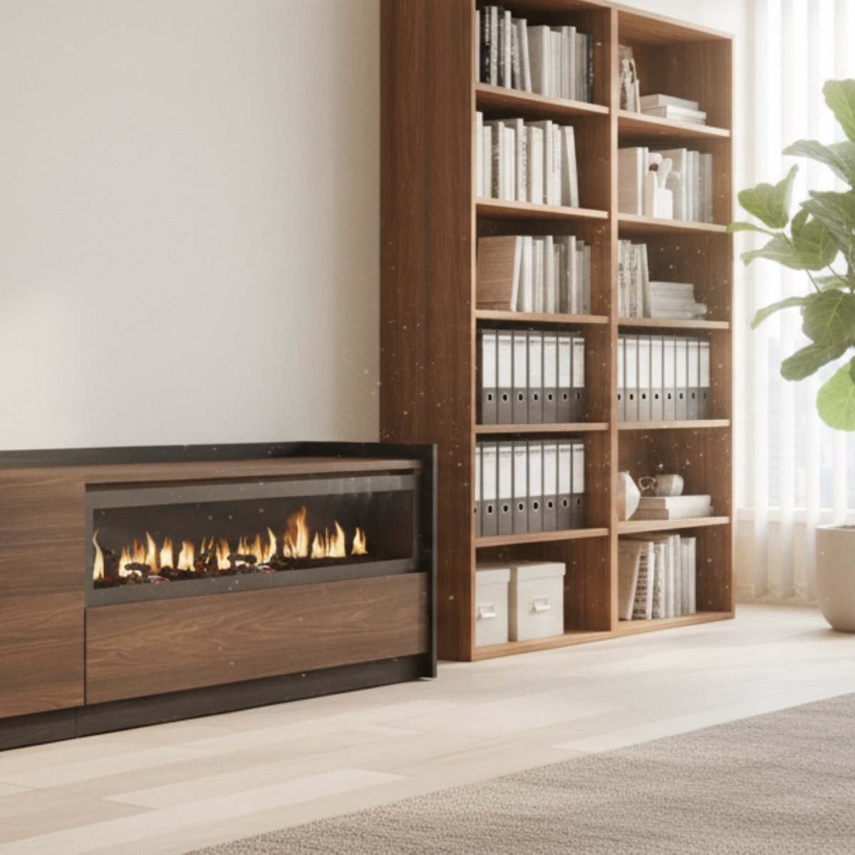 TV-Meubel Lowboard 207x50x37 cm | Moderne Eiken/Zwarte TV-Kast met LED Elektrische Haard | Geschikt voor TV's tot 80" | Opbergruimte & Opklapbare Deuren | Altameubel