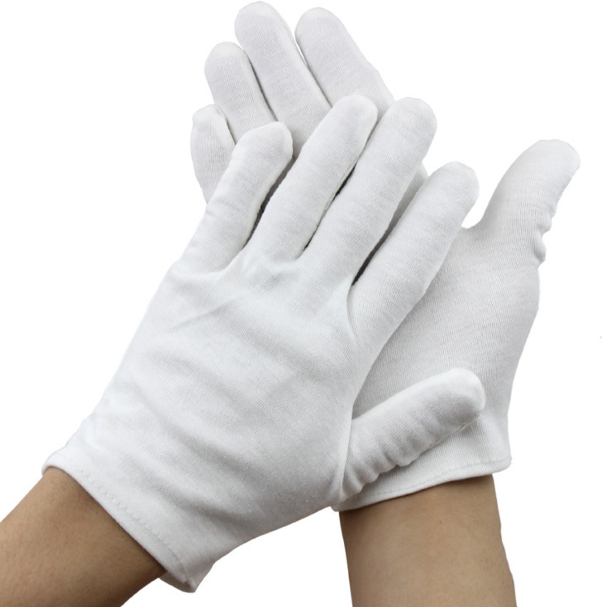 12 paar zachte witte katoenen handschoenen - maat L