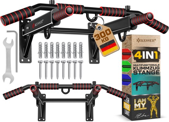 KESSER® Pull up bar Station voor Thuis Sporten - Optrekstang muur inclusief Power Ropes - Fitness Krachttraining Wandmontage - Rood