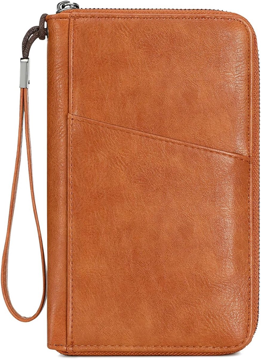 longziming -Reisdocumentenhouder met Grote Capaciteit – PU Leren Travel Wallet met RFID-Beveiliging – Paspoorthouder voor Gezin – Moderne Reismap voor Tickets & Kaarten – Bruin