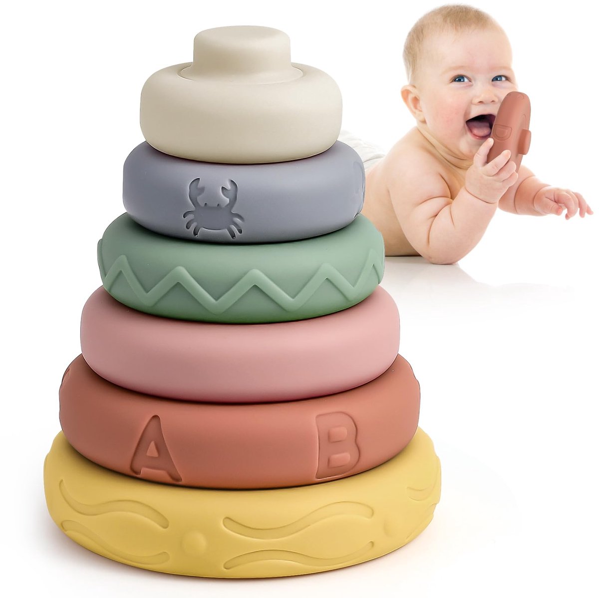 Kraftverdia - 6-delige mini-aardappelstapelspeelgoedset - Jenga-toren - Baby-bijtspeeltjes - Baby troost speelgoed - Vroegschoolse educatie speelgoed voor kinderen - Educatief speelgoed geschikt voor kinderen van 6 tot 24 maanden
