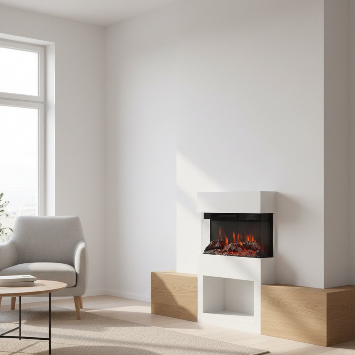 Elektrische Haardkachel 75x48x21,7 cm – Altameubel HENRI Deluxe – 3D Vlam Effect, Houtopslag, 2000W Verwarming, LED Dimmer, Timer, Afstandsbediening – Vrijstaand – Wit