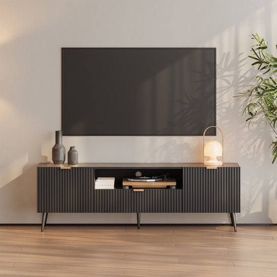 Meuble TV Nand, 160x40x51 cm, noir [en.casa]