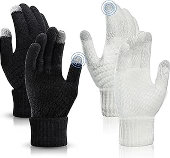 2 paar gebreide winterhandschoenen voor dames - warme handschoenen voor koppels touchscreen - Dameswinterhandschoenen - dunne fleece voering , handschoenen - met volledige vingers, geschikt - voor binnen, vrije tijd, werk of - Geschikt voor koud weer