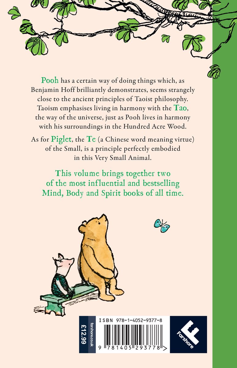 Achterkant boekcover: Winnie de Poeh en Piglet zitten op een bankje, met een vlinder. ISBN en prijs zichtbaar.