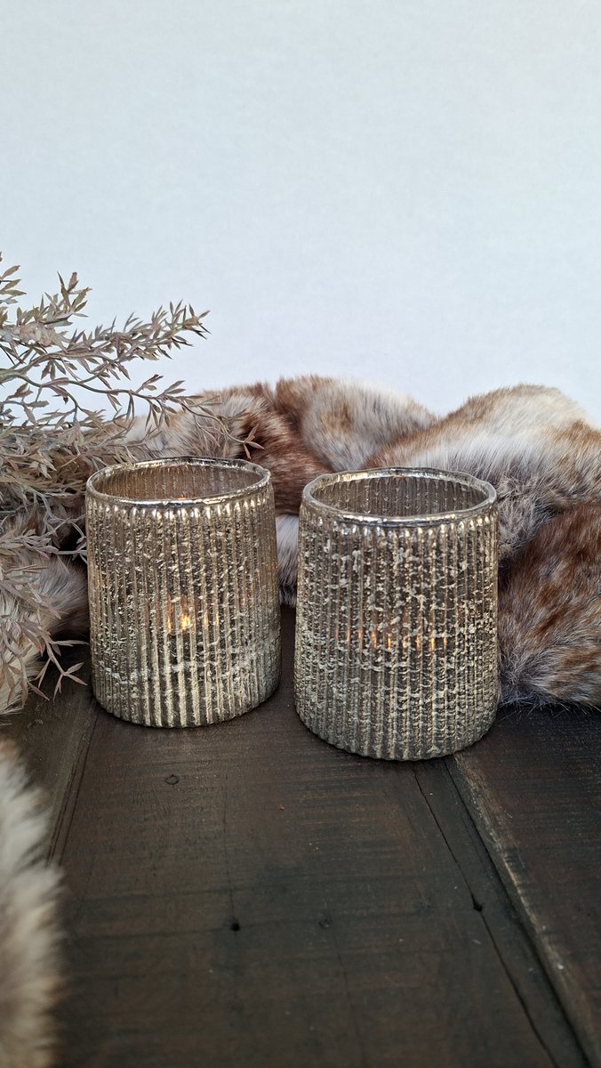 Mix en Match Living & Fashion Mix en Match - Waxinelichthouder - Set 2 stuks - Goud - Glas - 9x8cm