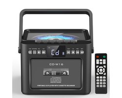 Draagbare CD-Cassette Speler - Retro Stijl - Boombox met 5000mAh Accu - Dubbele Stereo Luidsprekers - FM Radio - Met Afstandsbediening - USB/TF Kaart/AUX - Cassette Recorder - Voor Thuis, Reizen, Buiten, Huisentertainment