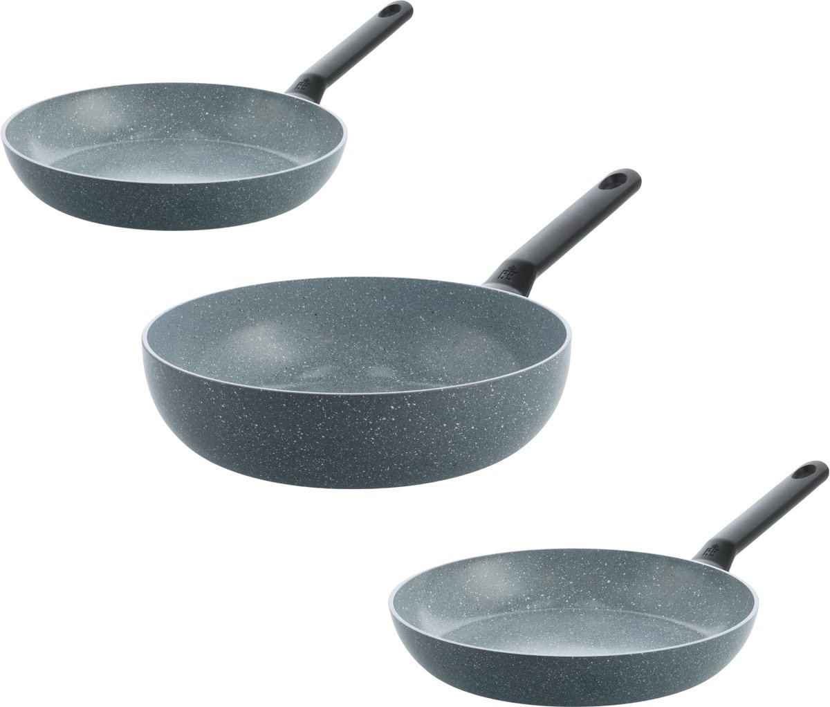 BK Blue Label Granite keramische antiaanbak pannenset 3-delig - Koekenpan 20//28cm en Wokpan 28cm - PFAS-vrij - Inductie pannenset - Ovenbestendig tot 160°C - Vaatwasserbestendig - Snelle opwarming – Koudgrepen – Zonder deksel - Blauw