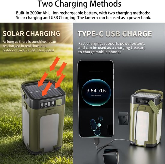 Tentlamp -Camping Lamp - Powerbank - Zonnenergie - Groen — afbeelding 4