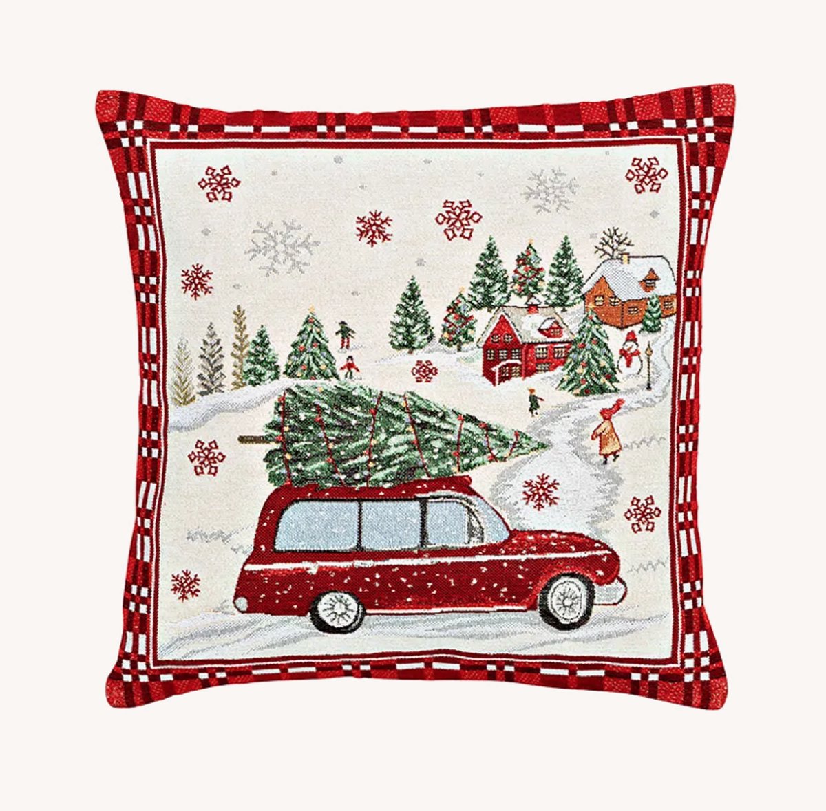 Kussenhoes kerstauto, van textiel, beige/rood (B/H) 45x45cm met rits