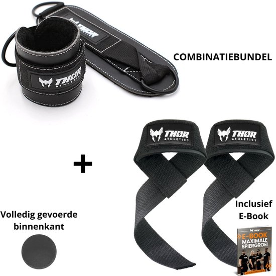Sangles de levage et sangles de cheville Thor Athletics - Pack combiné - Accessoires de vêtements pour bébé de Musculation - Sangles de force athlétique - Sangles de cheville - Zwart - Livre électronique inclus