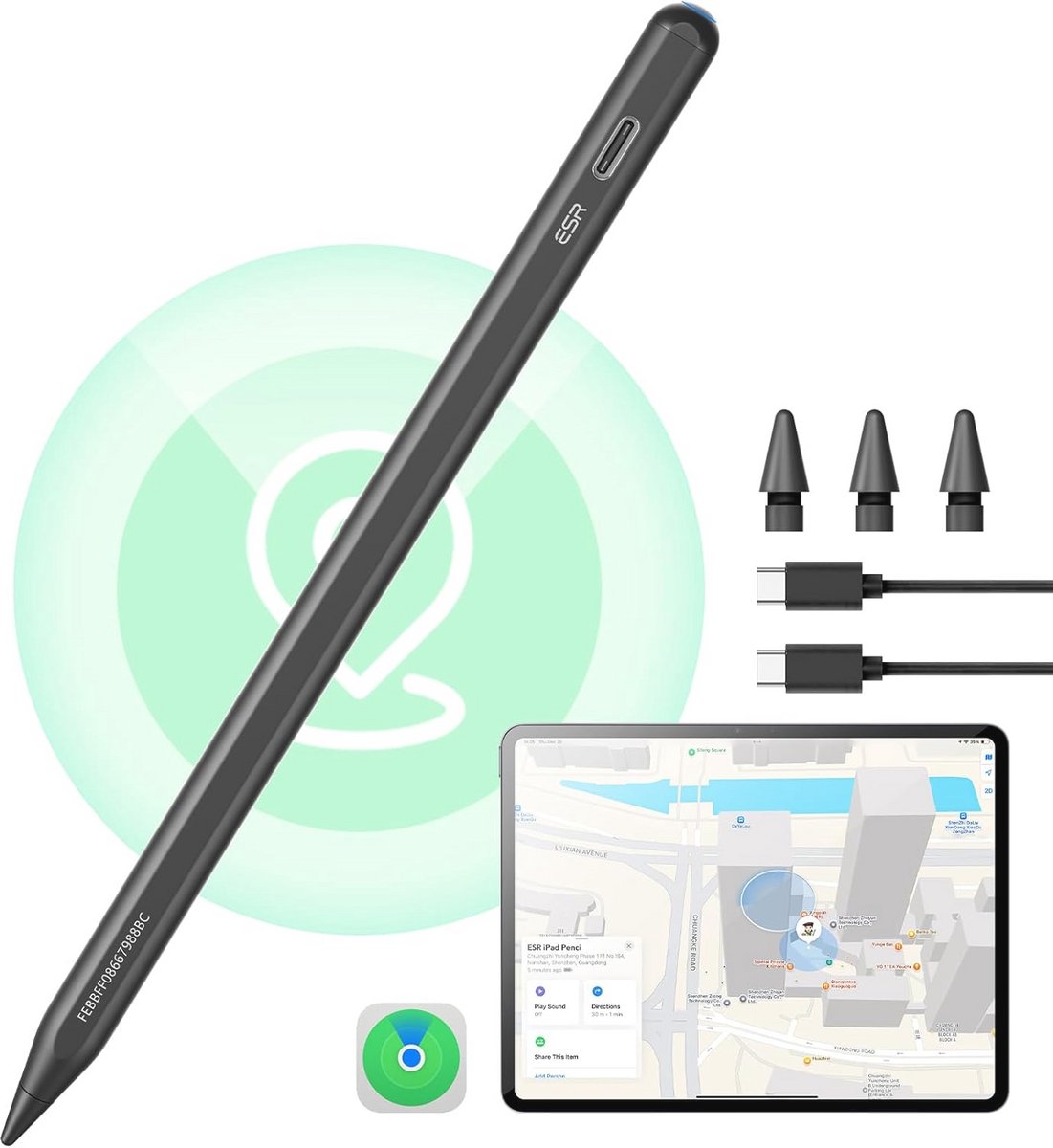 Compatibele iPad Pencil met Zoekfunctie voor iPad (2018-2024) - Snel Opladen & Eenvoudige Snelkoppelingen