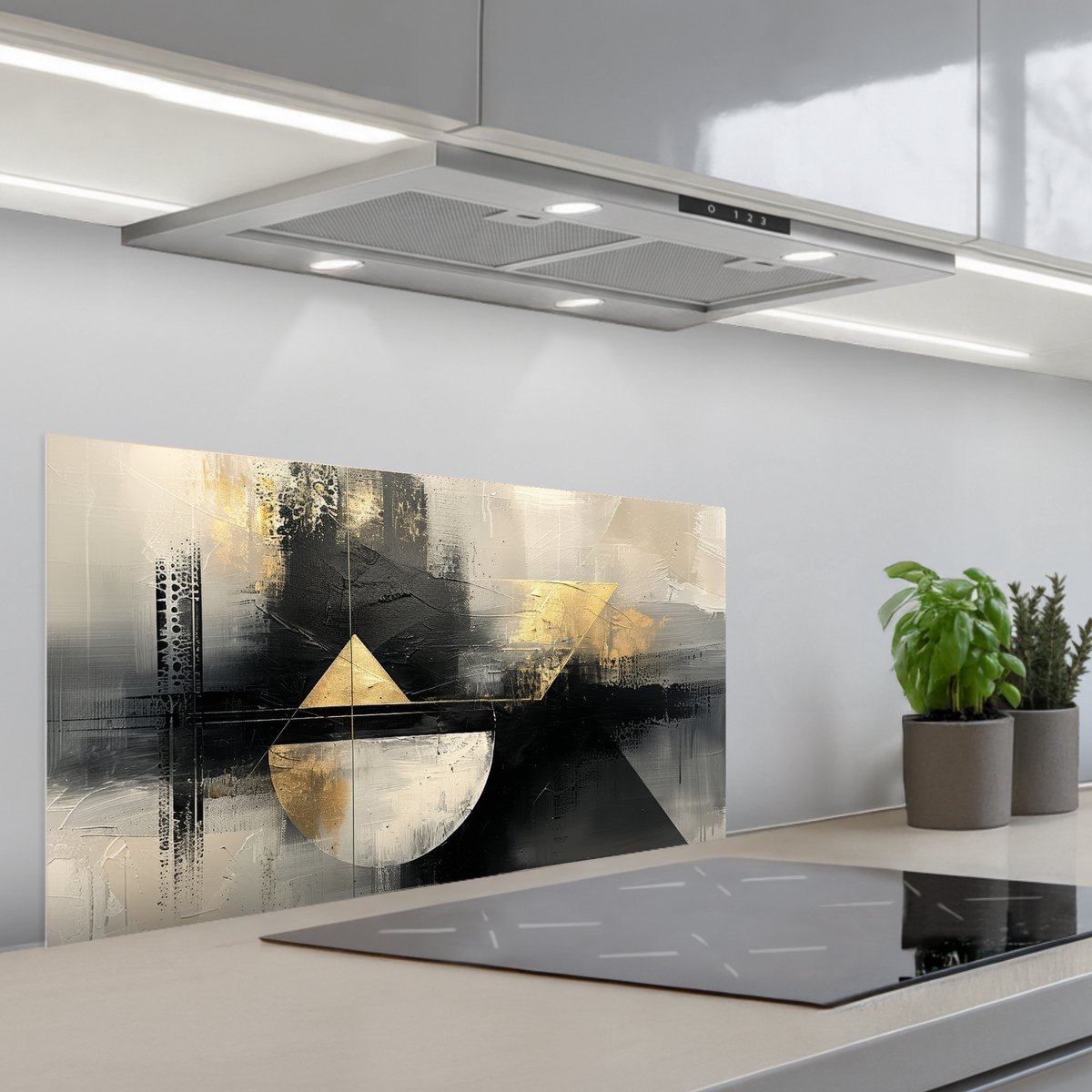 KitchenYeah Spatscherm 80x40 cm Zelfklevende achterwand Abstract Zwart Verf Modern Keuken muurbeschermer Spatwand fornuis