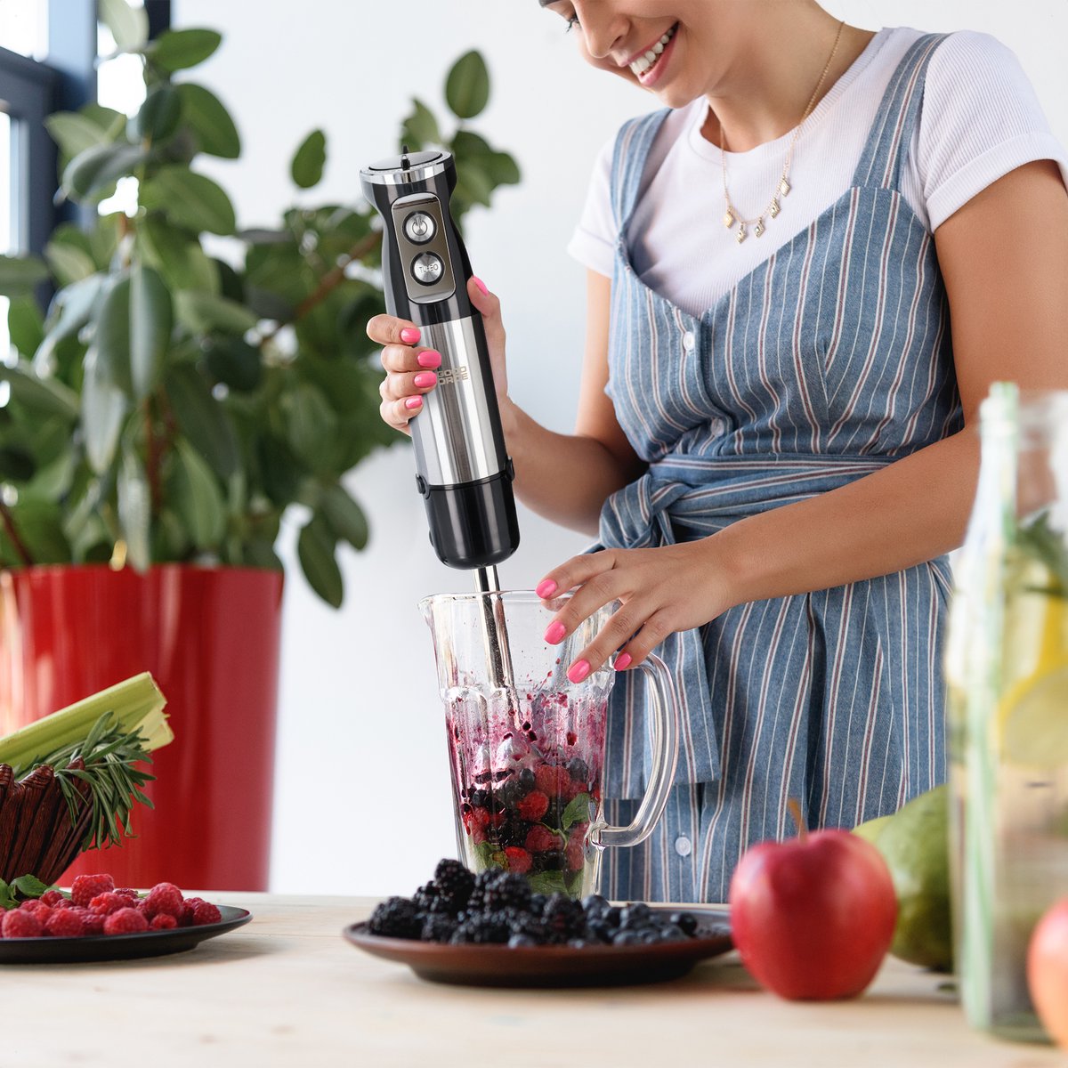 Goodforce 7 delige Staafmixer set – Inclusief Hakmolen, garde, melkopschuimer, klopper & Maatbeker – krachtig & vaatwasserbestendig – 12 snelheden + turbofunctie – 1000W – PFAS-vrij – foto 7