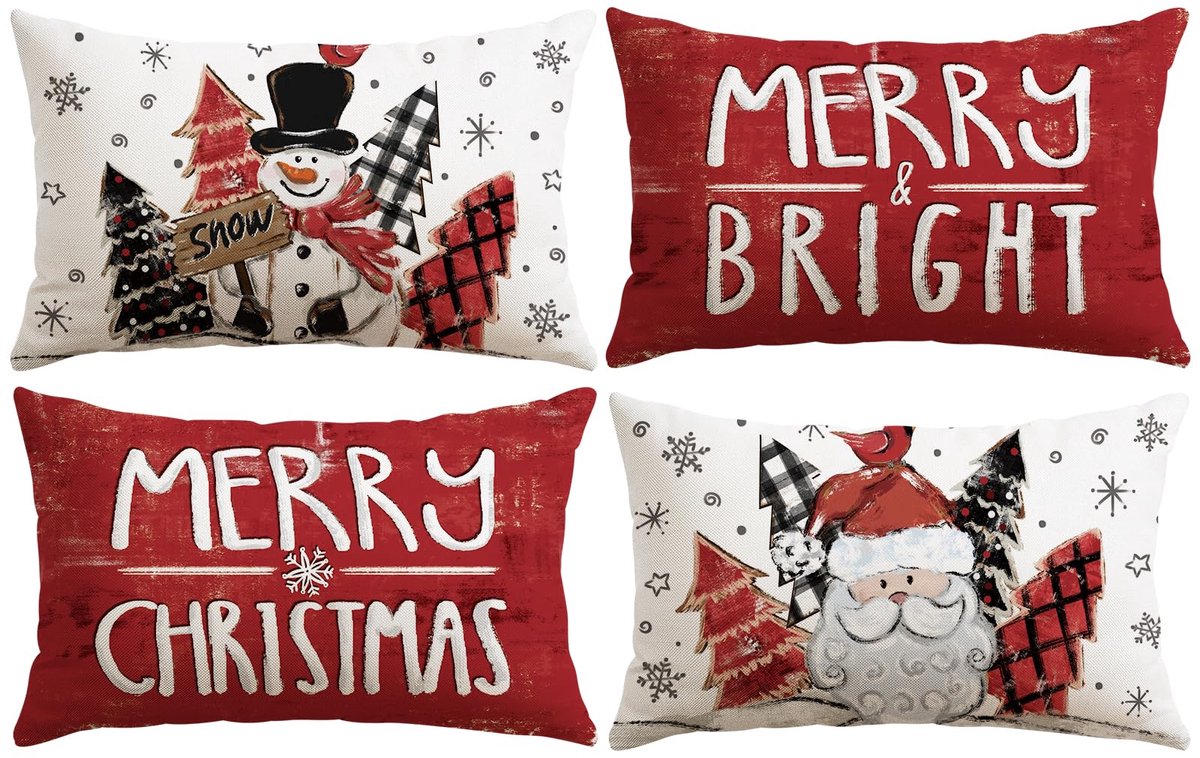 Unyqoos Feestelijke kussenslopen met sneeuwpop- en kerstmandesign voor sfeervolle kerstdecoratie rood