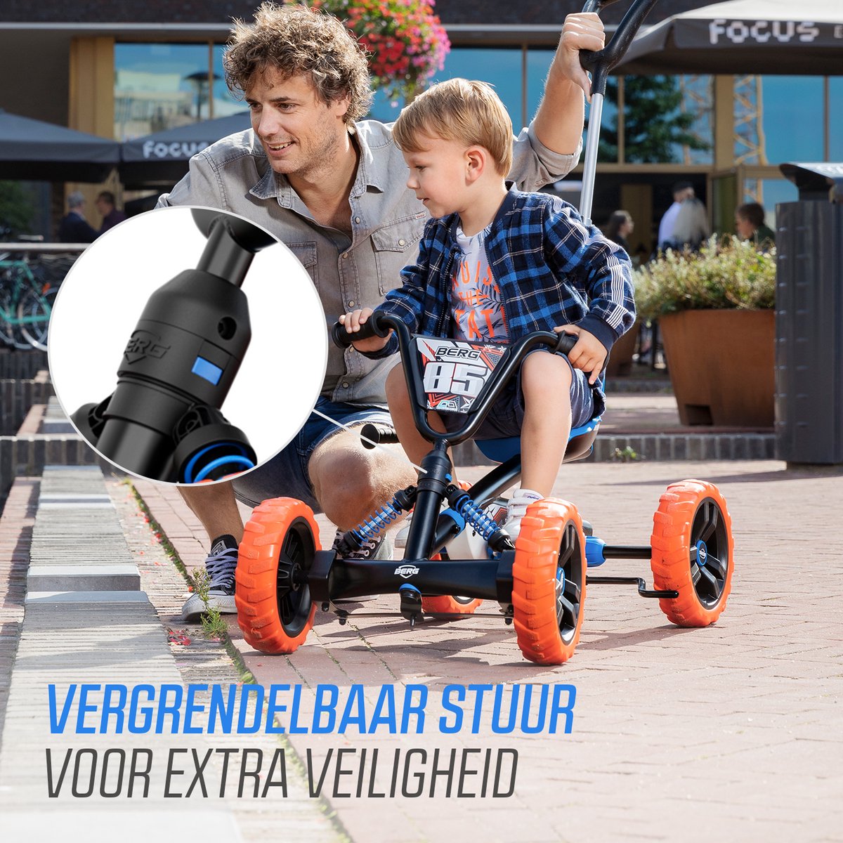 BERG Buzzy 2-in-1 Nitro Skelter - 2+ jaar - Verstelbare Stoel - Veilige en Stabiele Wegligging - Anti-Lek EVA Banden - Blauw/Oranje - incl. duwstang — afbeelding 10