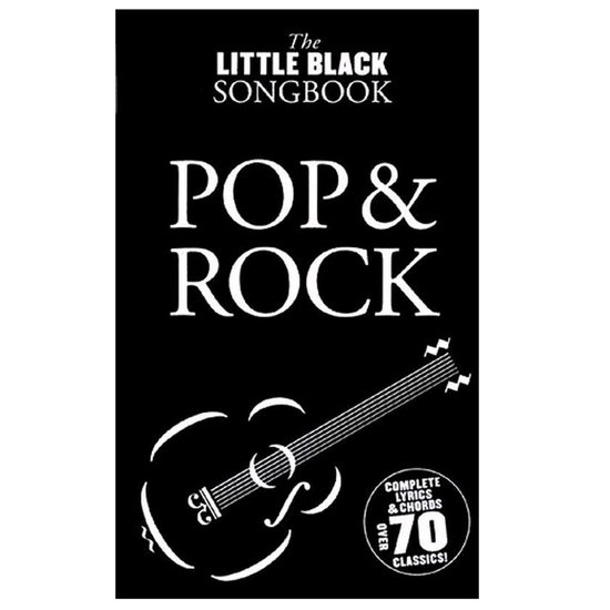 La couverture du 'The Little Black Songbook Pop & Rock' avec une illustration de guitare et le texte 'Complete Lyrics & Chords Over 70 Classics'.