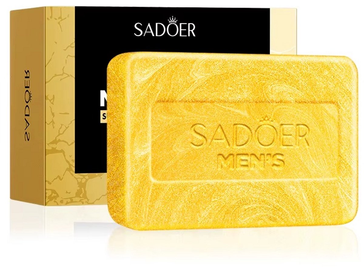 SADOER | 3in1 Gouden Zeep | 24K Gold Nano | Voor Gevoelige Huid | Anti Aging | Diepe Reiniging | Acne & Puistjes | Hydraterend | Dermatologisch | Huidreiniger Bar | Mannelijke Gezichtszeep | Tegen Mites & Bacteriën | Zeepblok 100gr