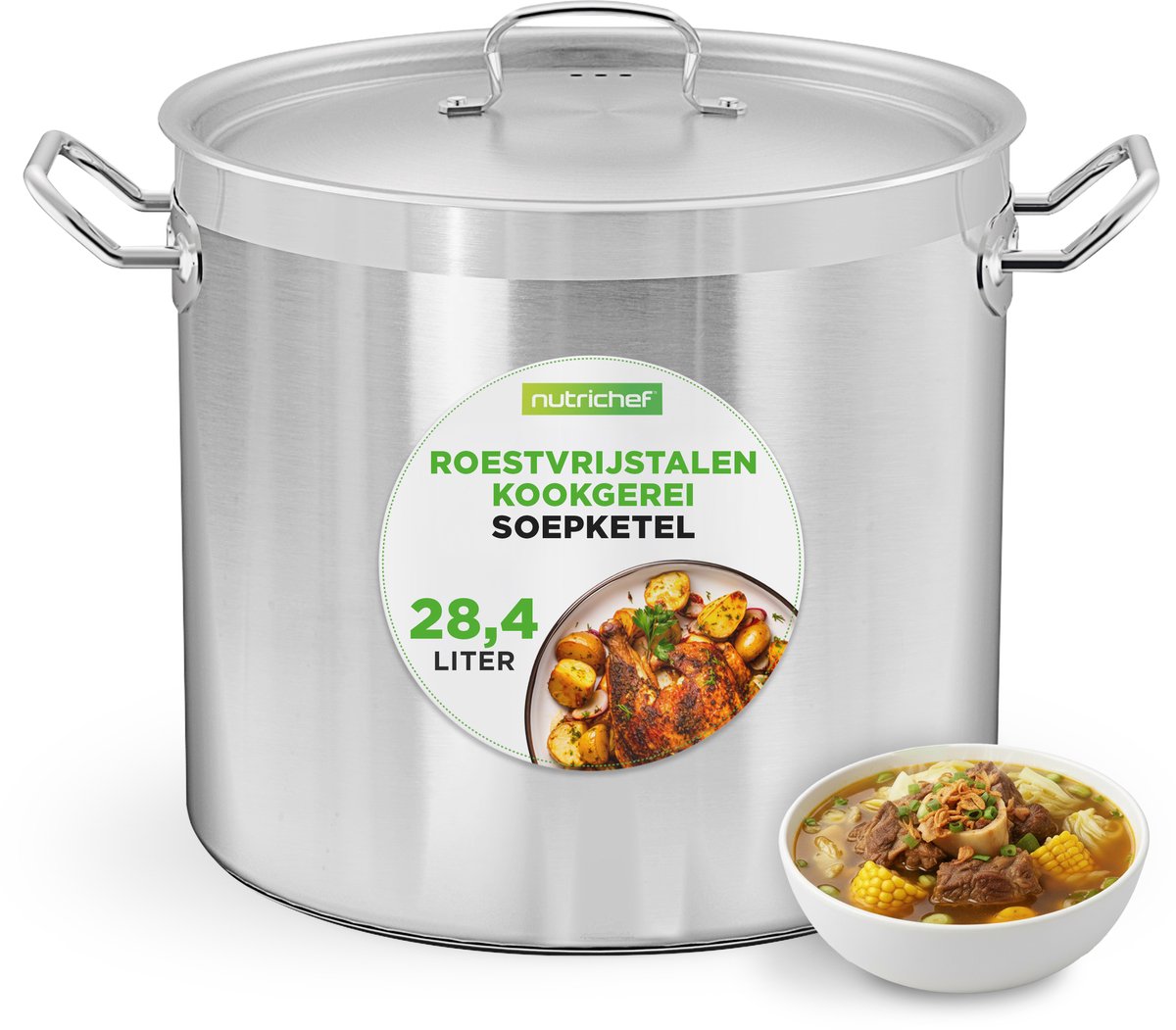 NutriChef Kookpot– 27-Liter Inductie Soeppot- Roestvrijstalen Kookpan met Deksel Vaatwasmachinebestendig