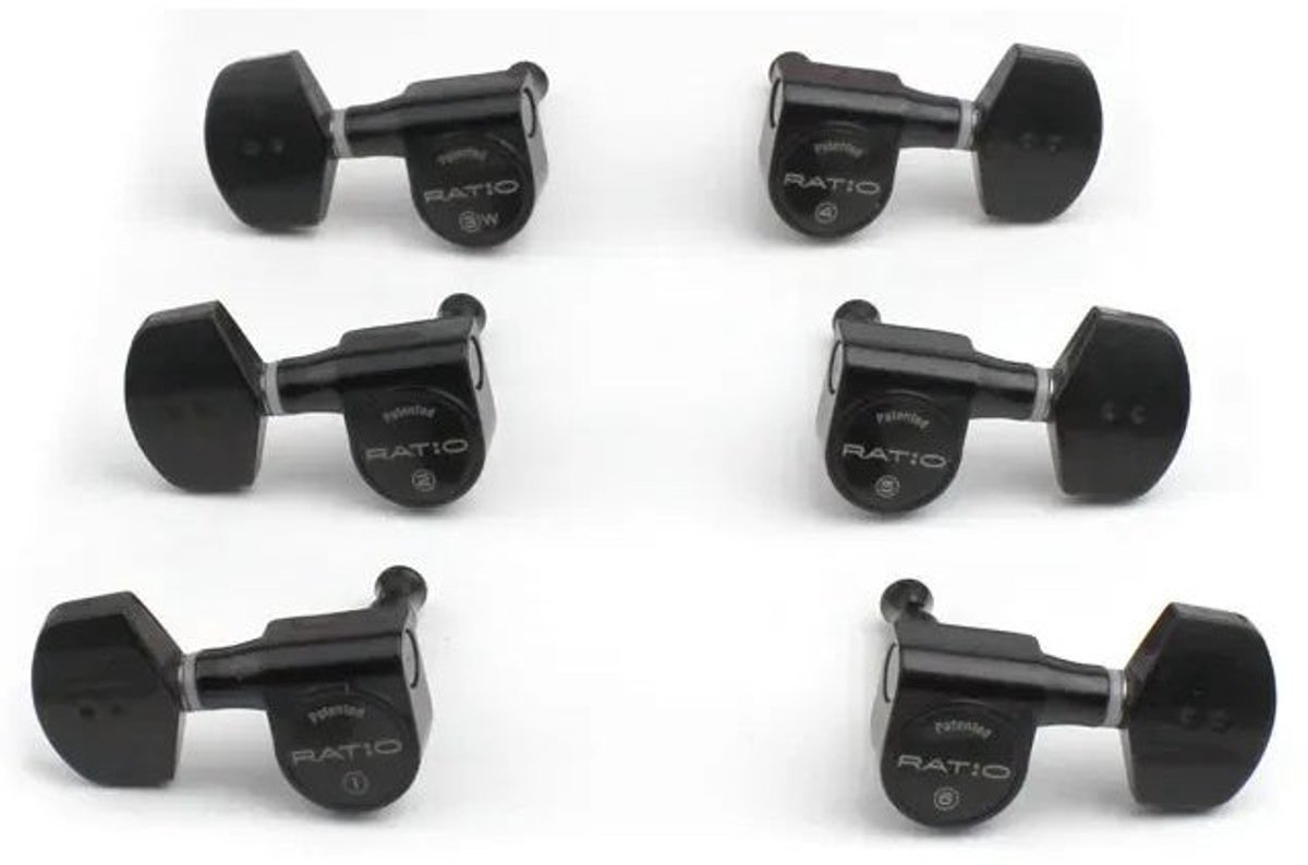 Graph Tech PRN 2411 B0 Ratio Acoustic Guitar Machine Heads met Hedendaagse Knop - 3 + 3 - Zwart