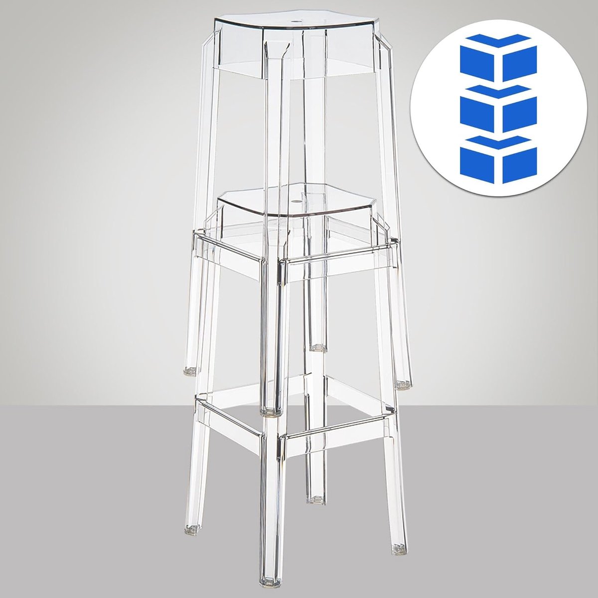 Set van 2 Design Barkrukken met Rugleuning - 36×36×75 cm – Transparante Stapelbare - Medahomestore