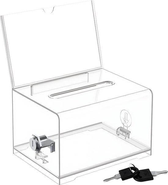 Boîte à dons Somstyle - Boîte de collecte avec serrure à clé - Pot à pourboires - Boîte à suggestions - Urne - Transparente