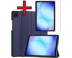 Hoesje - Geschikt voor Samsung Galaxy Tab A11 Plus / A9 Plus - Met Screenprotector - Hardcover Book Case - Trifold Bookcase Hoes - Hard Cover - Tablethoes - Donkerblauw