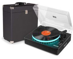 Retro platenspeler met platenkoffer - Fenton RP162LED - Platenspeler met ingebouwde speakers - Multicolour LED-ring - Zwart