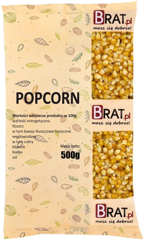 BRAT.PL – Popcorn Maïs voor Poffen – 500 g – Natuurlijk – Grote Korrel – Perfect voor Thuis