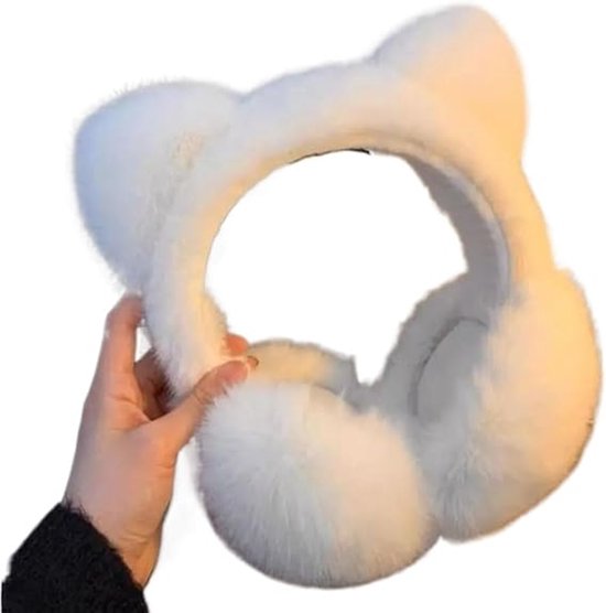Oorwarmers voor meisjes, winter, imitatiebont, eenhoorn, voor skiën, fietsen, hardlopen, Witte kat