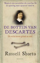 Boek met portret van Descartes, de titel 'De Botten van Descartes' en twee botten.