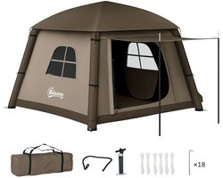 Outsunny Opblaasbare Campingtent Oxfordstof, Polyester 210L x 210B x 160H cm Khaki