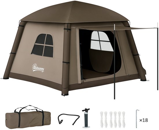 Outsunny tent voor 3-4 personen 190T kampeertent met haringen koepeltent glasfiber polyester 325 x 183 x 130 cm