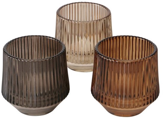 Lot de 3 porte-bougies chauffe-plat, marron. Boltze Tiago