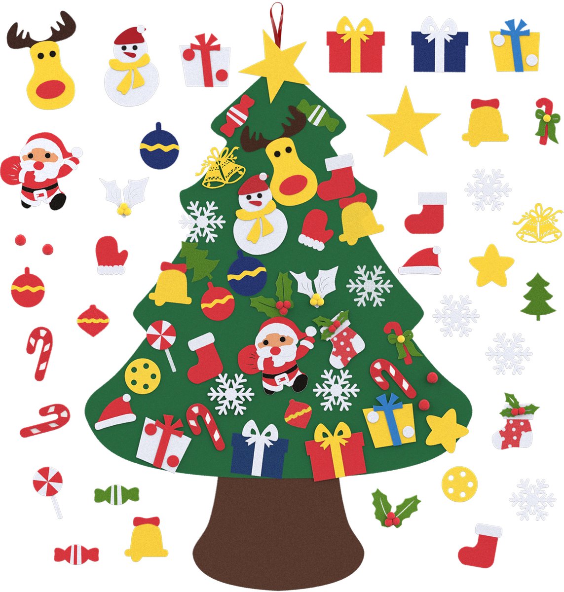 Aufun Vilten kerstboom - 100 cm - met afneembare hangornamenten - kerstdecoratie - type A