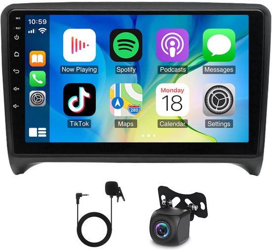 Auto Radio 9 Inch Compatible Carplay Android Auto Voor TT MK2 2006-2014 Android 14 4GB+64GB Draadloos/Draadgebonden Split-Screen AHD Mic Aftermarket